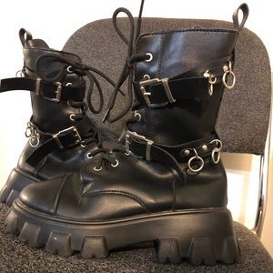 Combat boots cosplay distressed street fashion buckled boots punk rock emo 2000s